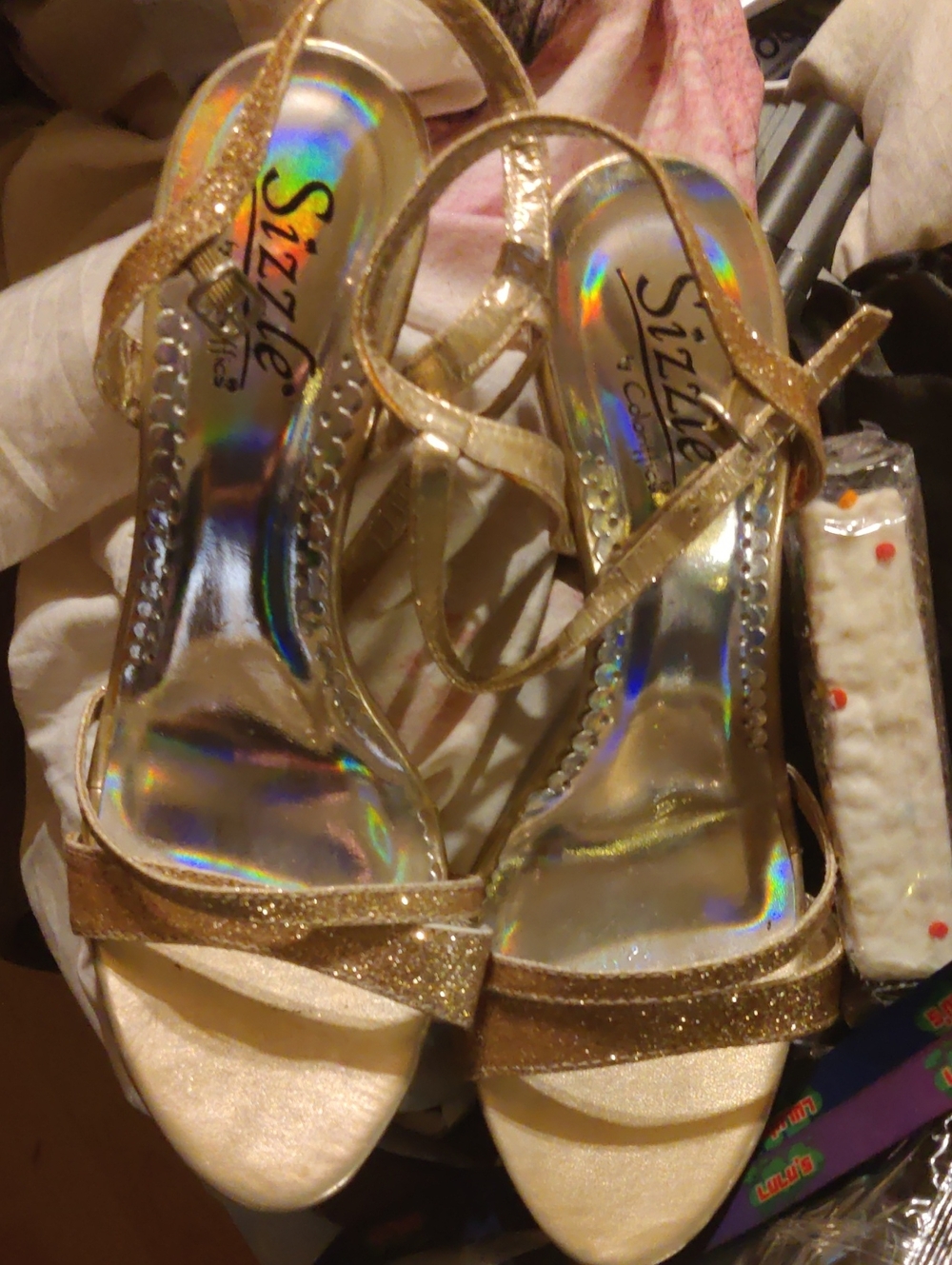 Gold Glitter Strappy Heels for Women